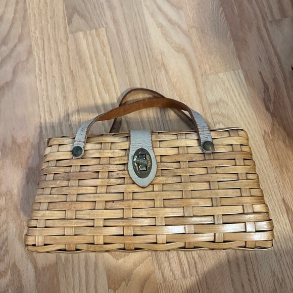 Woven Wicker Handbag Top Handle 1950s Fabric Interior Day Purse, Kitsch Style - Picture 2 of 8